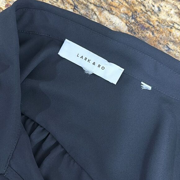 Lark & Ro Black Solid Collared Long Sleeve Blouse Top Size XL - Picture 6 of 10